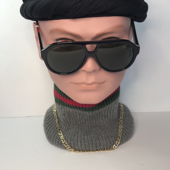 New - Gucci Black Red Green 0159 Stripe Aviator Unisex Gg0159 Sunglasses - Picture 4 of 16